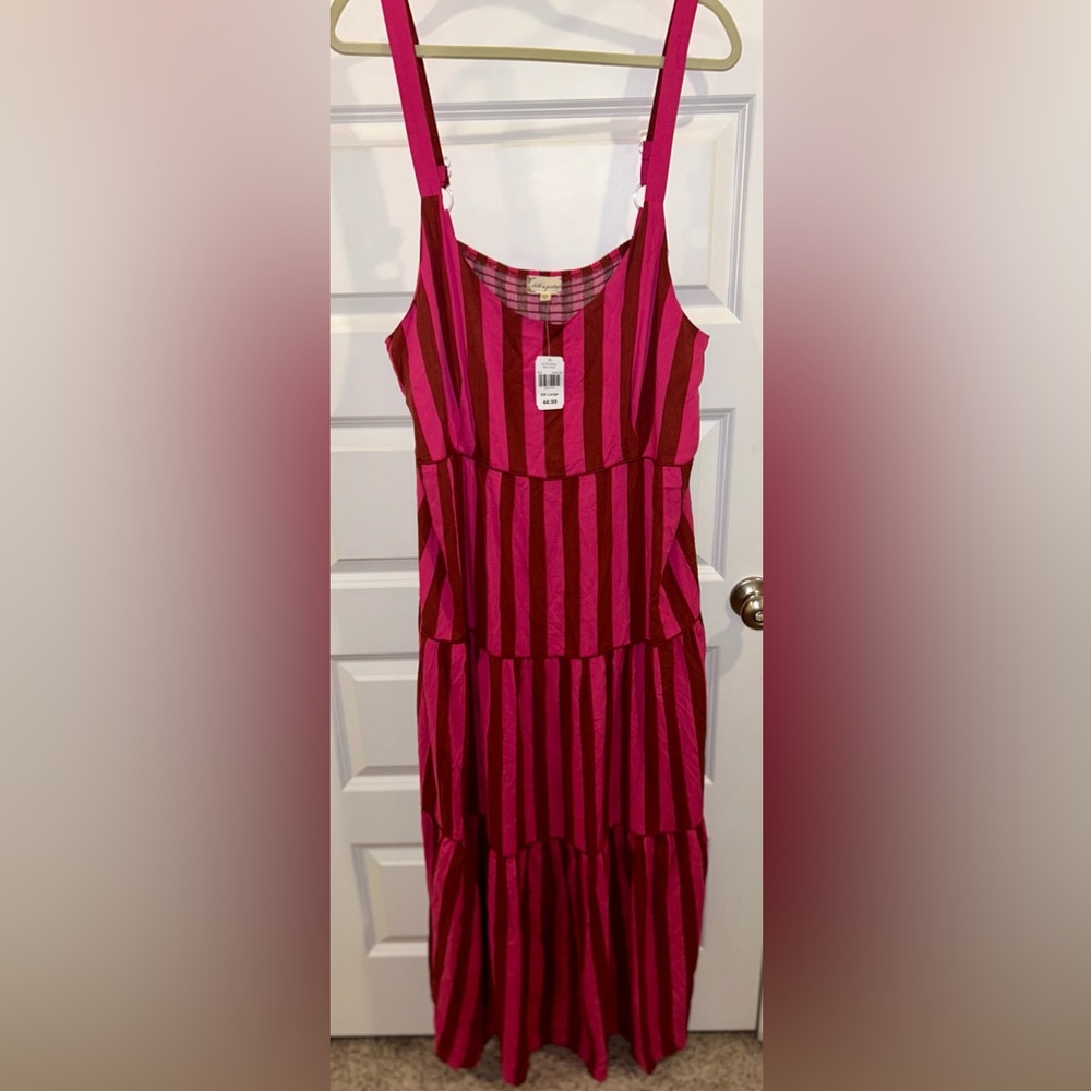 NEW WITH TAGS Cloth & Portrait Pink Striped Maxi Dress Size XXL